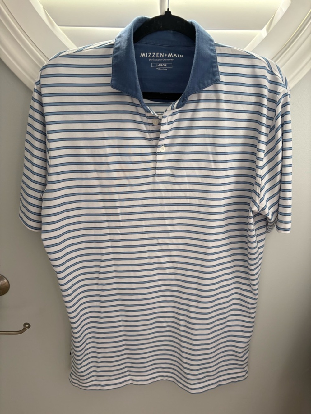 Mizzen+Main performance men's striped golf polo shirt Large